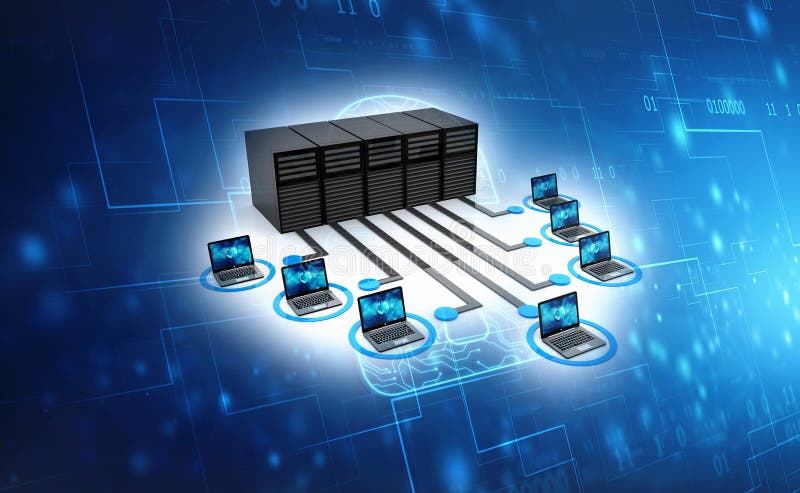 Computer Network, Computer Connected to Server. 3d render vector illustration