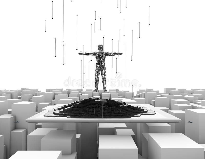 Computer network digital technology, artificial intelligence and digital analysis, big data transmission and storage stock illustration