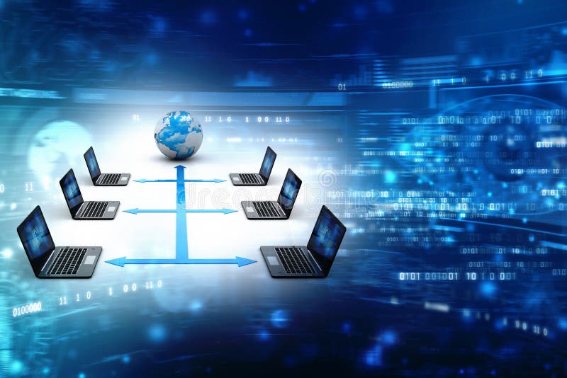 Computer network with Globe, Internet Communication background stock illustration