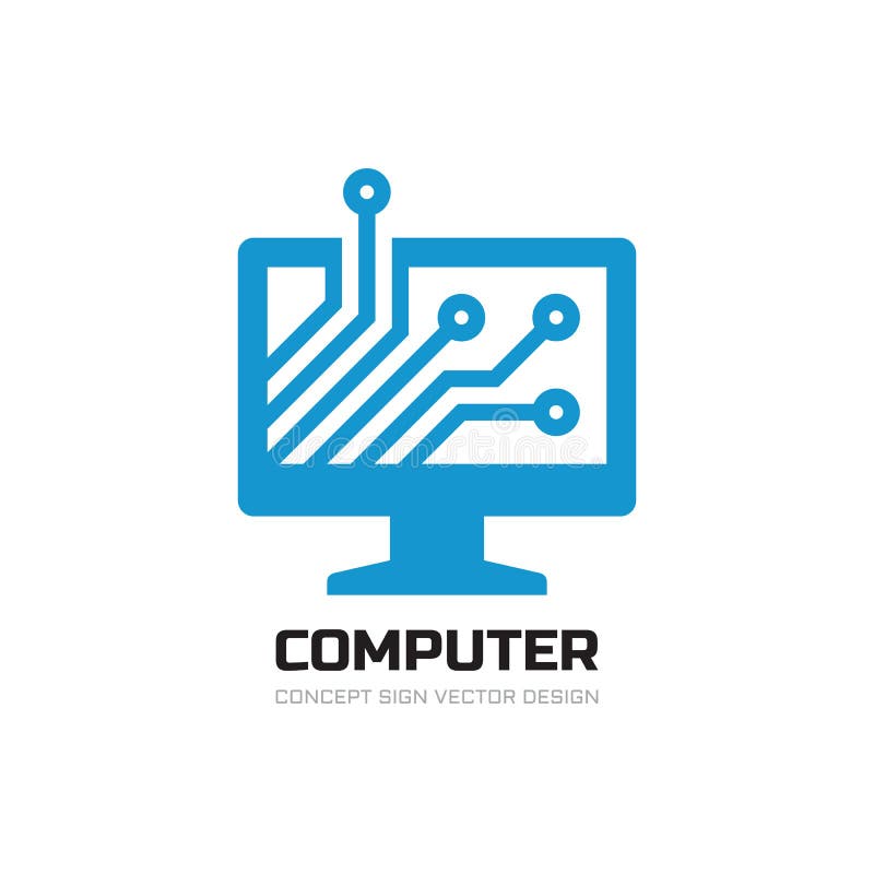 Computer Network Logo Design. Monitor Display Concept Sign. Hardware