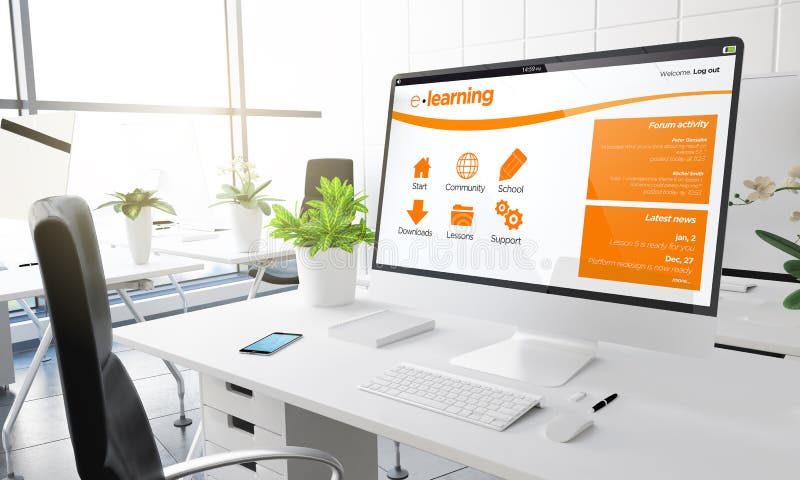 Computer office e-learning royalty free illustration