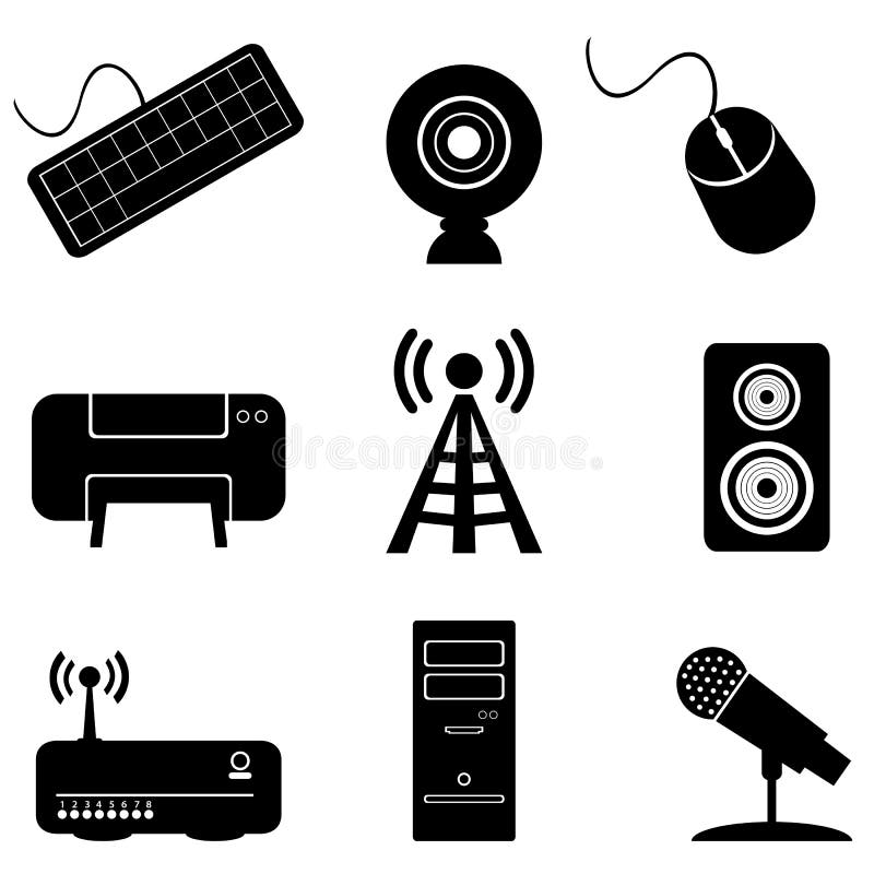 Computer parts and peripherals vector illustration