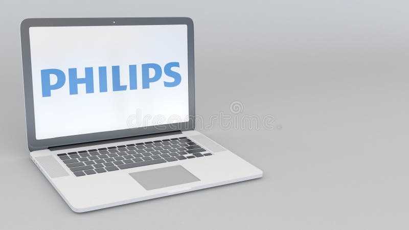 Computer portatile con il logo di Philips Rappresentazione concettuale dell'editoriale 3D di tecnologie informatiche illustrazione di stock