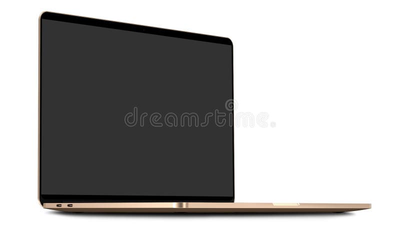 Computer portatile con lo schermo in bianco isolato su fondo bianco, corpo dell'alluminio dell'oro royalty illustrazione gratis
