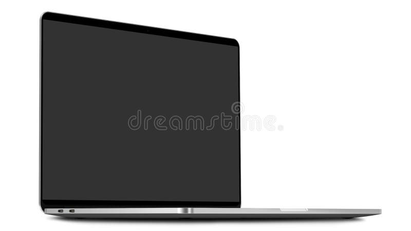 Computer portatile con lo schermo in bianco isolato su fondo bianco, corpo di alluminio d'argento Intero a fuoco Su dettagliato illustrazione di stock
