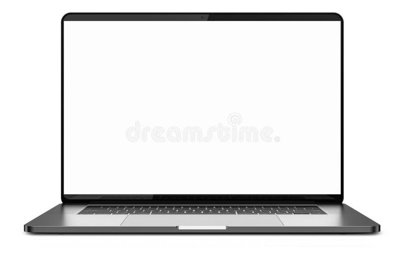Computer portatile con lo schermo in bianco isolato su fondo bianco, corpo dell'alluminio dell'oro Intero a fuoco Su dettagliato immagine stock libera da diritti