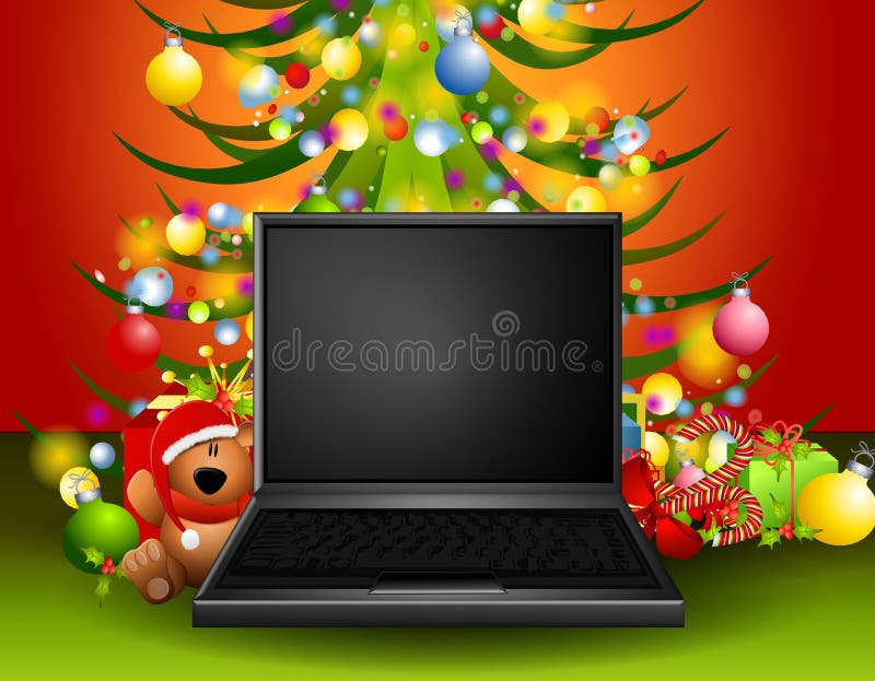 Computer portatile sotto l'albero di Natale royalty illustrazione gratis Computer portatile sotto l'albero di Natale royalty illustrazione gratis