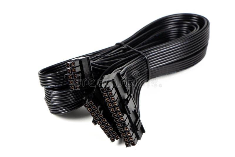 Computer Power Supply Cables Isolated on a White Background Stock Image