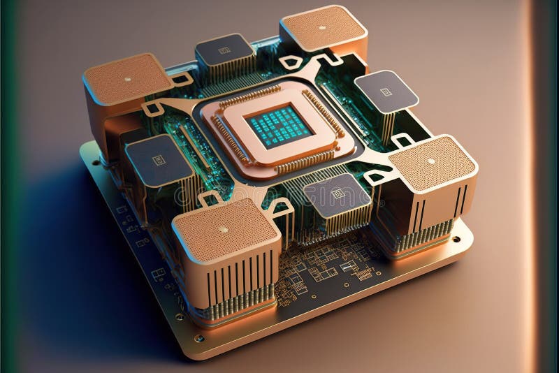 Computer processor on beige background, created using generative ai technology. Computer microchip technology and digital information concept digitally generated image