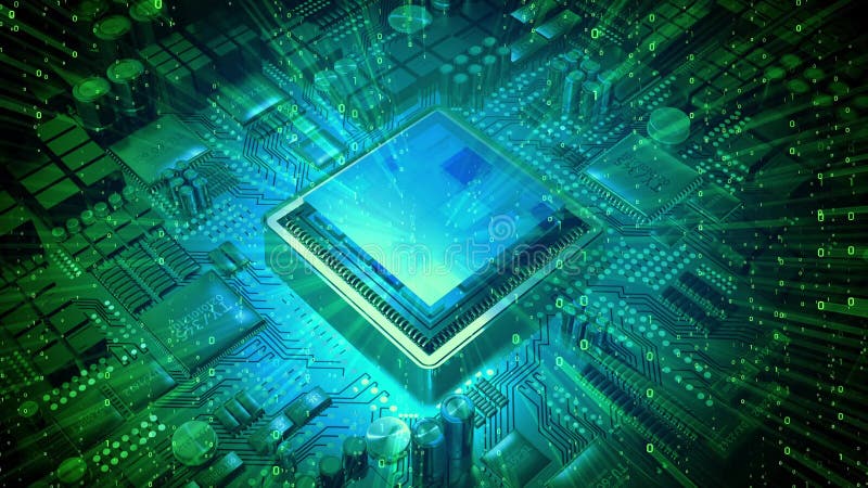 Computer processor blended with matrix style binary code - digital data concept - 3D 4k animation (3840 x 2160 px). Computer matrix video