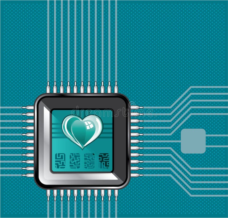 Computer processor with a heart and a code royalty free illustration