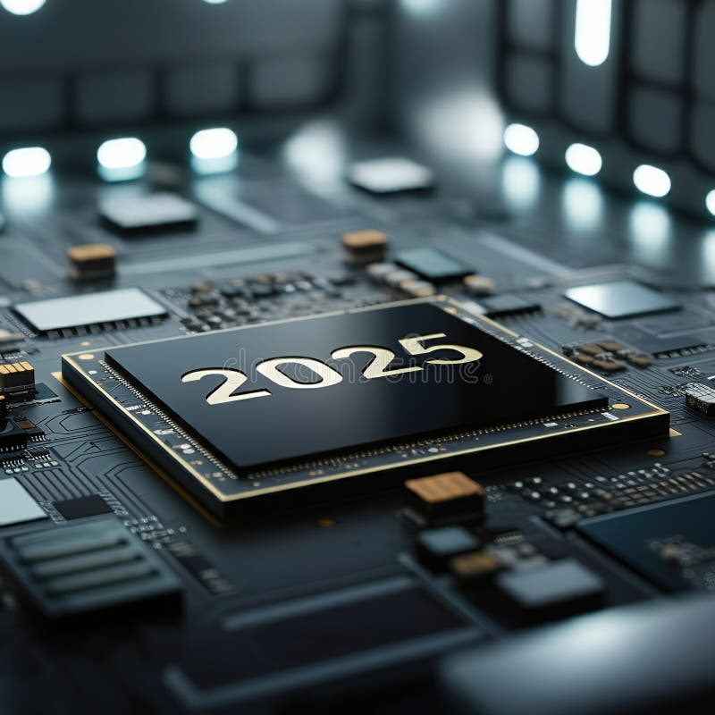 A Computer Processor Labelled 2025, Illustration vector illustration.
