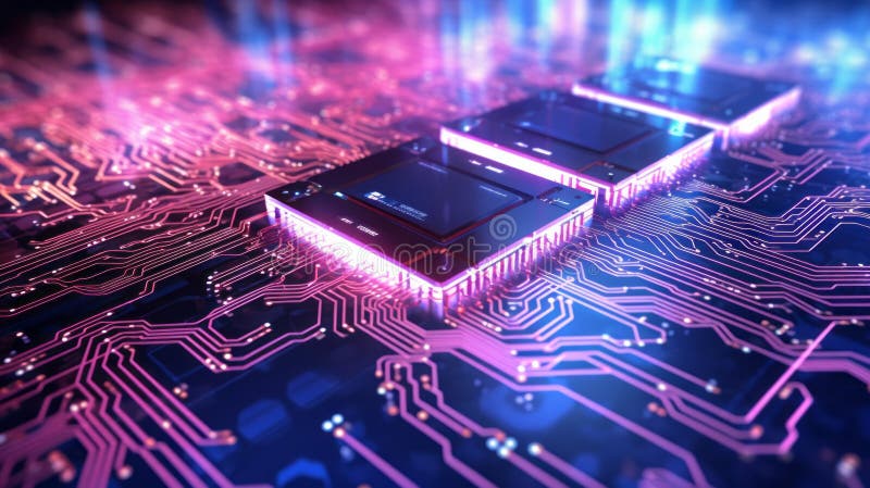 A computer processor on a printed circuit board vector illustration