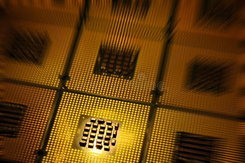 Computer Processors Aligned With Lighting Effects Postproduction Stock