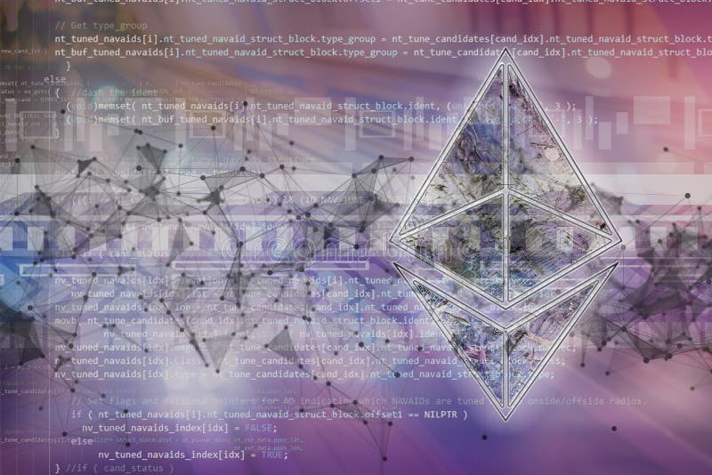 Computer program code script with ethereum crypto currency sign on the top