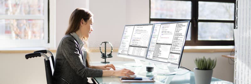 Computer Programmer Writing Program Code On Computer. In Office. Debug program stock images, royalty-free photos and pictures