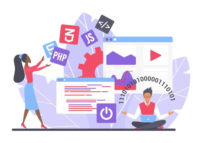 Computer programming skills and coding proficiency stock illustration
