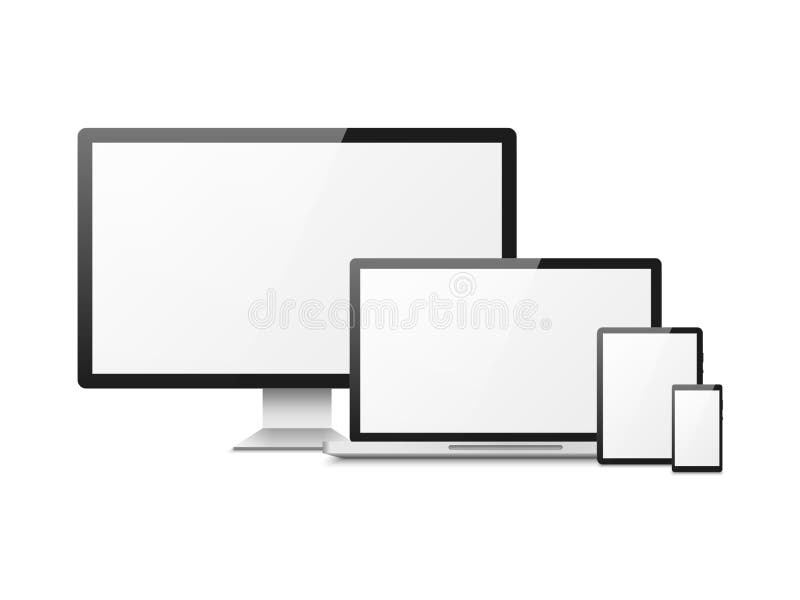 Computer realist. Dispozitive desktop pentru monitor de telefon mobil cu smartphone pentru notebook-uri, aspect Web receptiv vector illustration