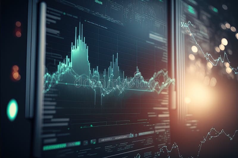 Computer Screen Monitors with Statistic Financial Graphs, Analytics and