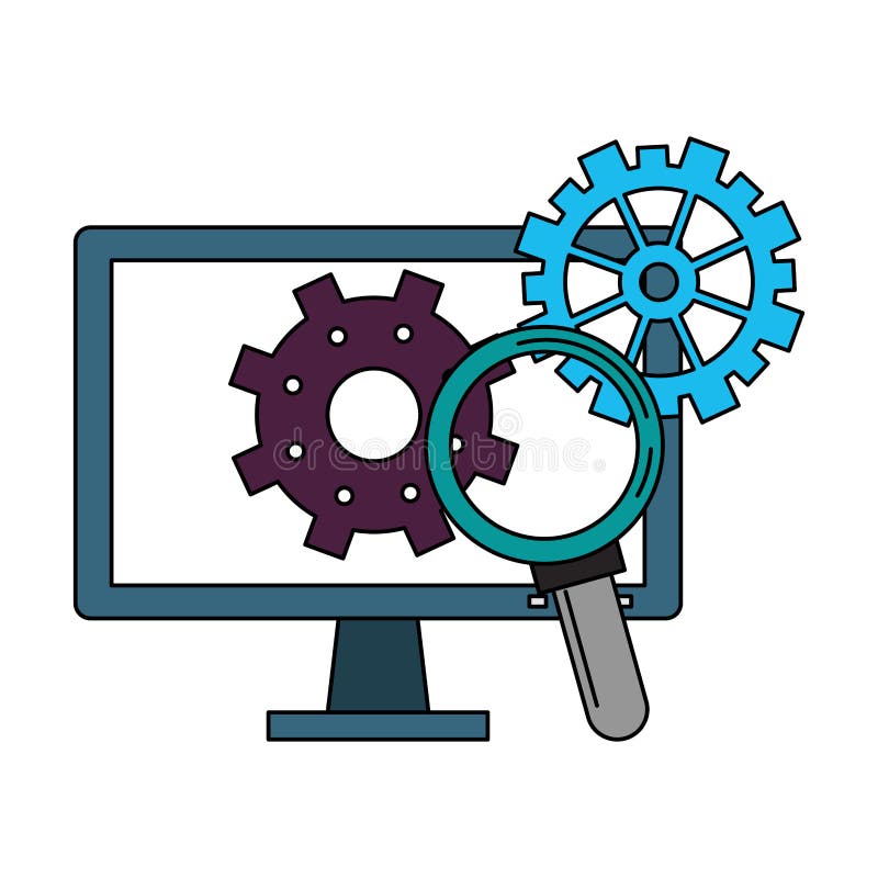 Computer Screen Technology Hardware Cartoon Stock Vector Illustration of magnifying