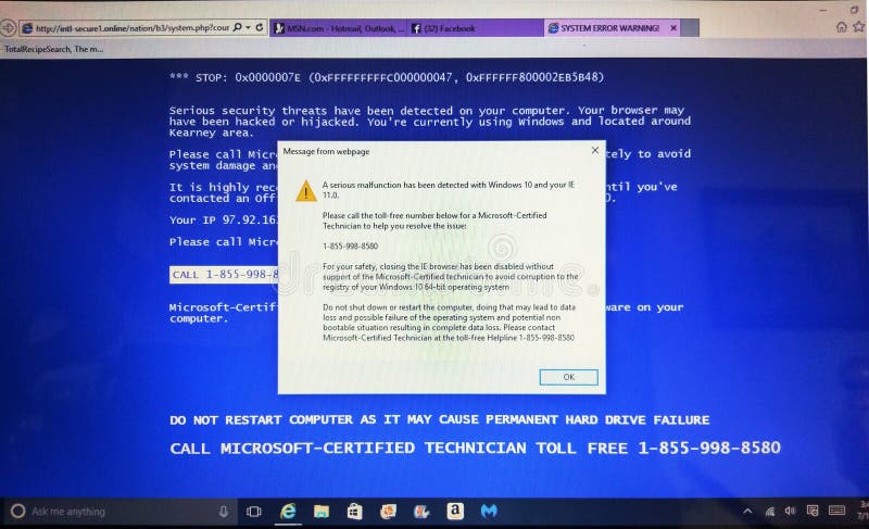 Computer Screenshot of Widespread Fake Virus Message