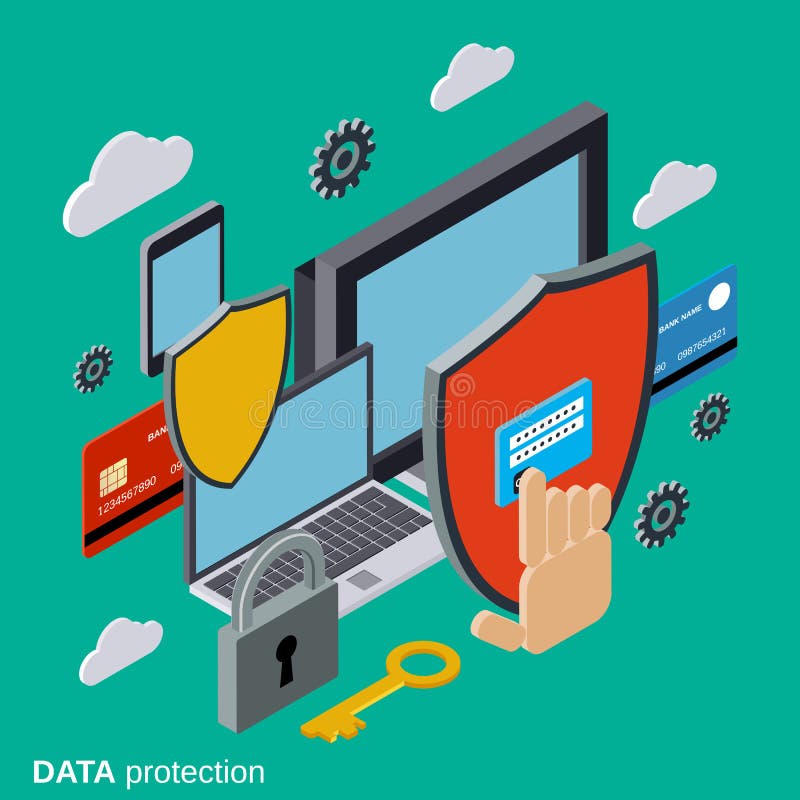 Computer security, data protection, privacy vector concept stock illustration