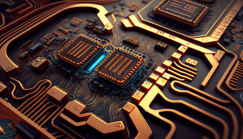 Computer Ship Macro Photo, Electronic Chip, Motherboard Part, Abstract AI Generative Illustration vector illustration