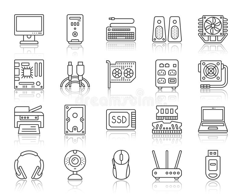 Computer simple black line icons vector set vector illustration