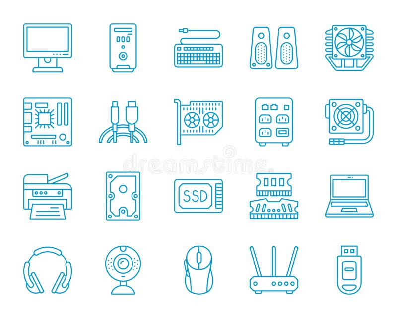 Computer simple color line icons vector set vector illustration