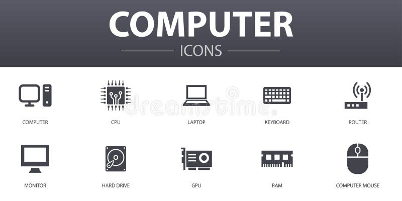 Computer simple concept icons set stock illustration