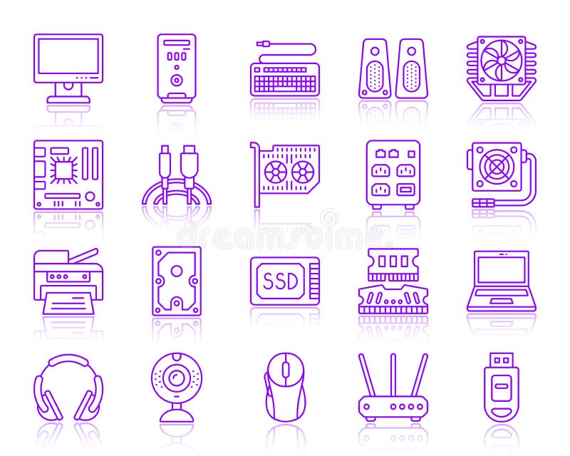 Computer simple ultraviolet line icons vector set royalty free illustration