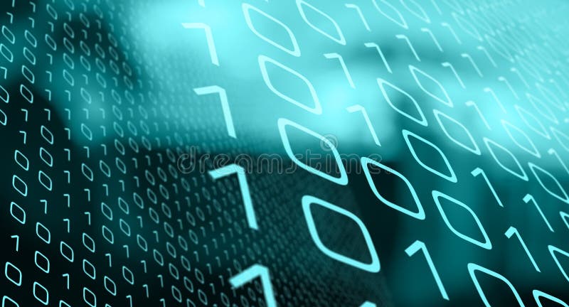 Computer software and bug, binary code background stock illustration