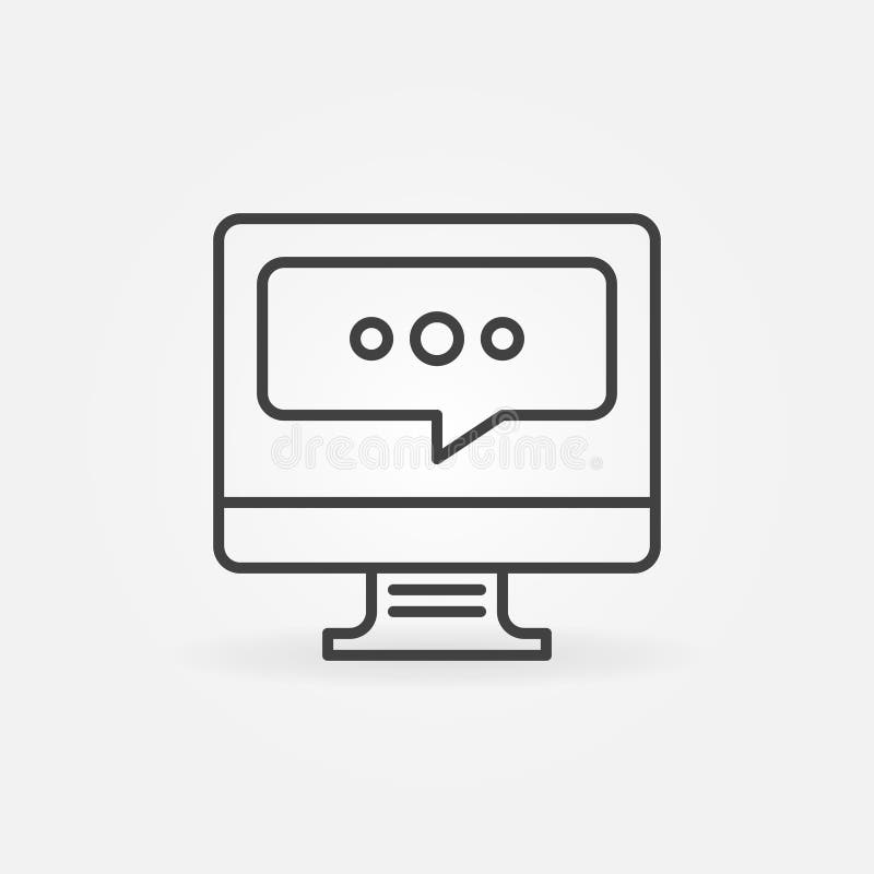 Computer with Speech Bubble line icon. Vector Messaging symbol stock illustration