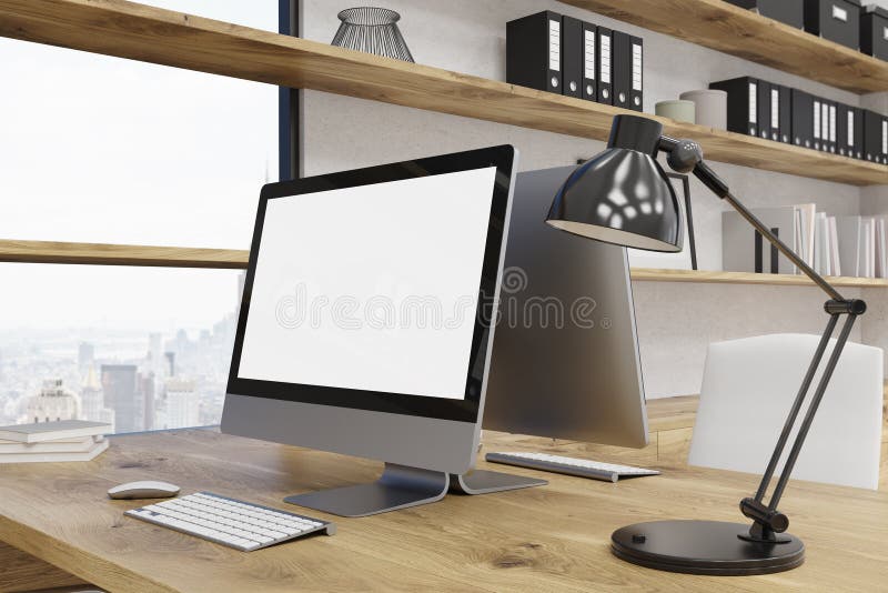 Computer table in office vector illustration