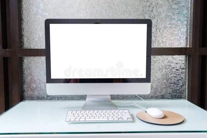 Computer on table in office, Workspace. stock photography
