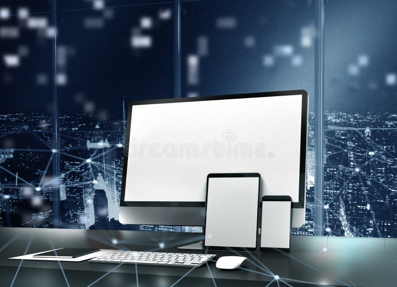 Computer, tablet and smartpone connected to internet. Concept of internet network stock photography Computer, tablet and smartpone connected to internet. Concept of internet network stock photography