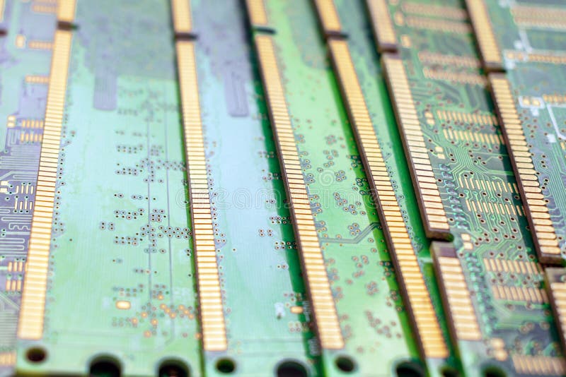 Computer technology background. A bunch of memory modules. Many random access memory is a close up. Ddr and sdram main storage are stock photos