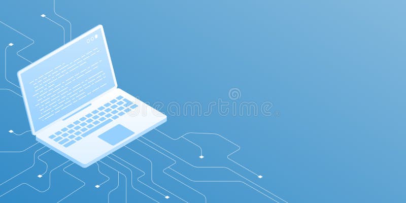 Computer Technology Illustration, White Laptop on Circuit Isometric Design  on Blue Background with Copy Space. Stock Vector - Illustration of  internet, blue: 175666071