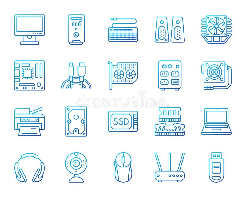 Computer simple color line icons vector set stock illustration