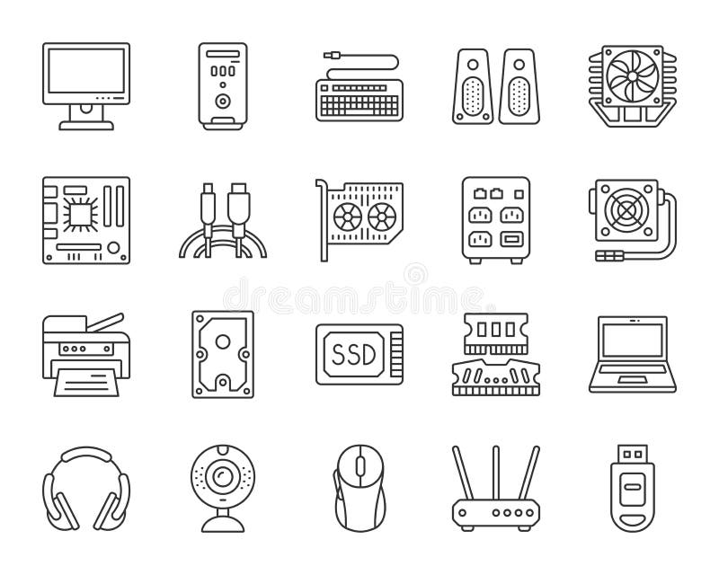 Computer simple black line icons vector set vector illustration