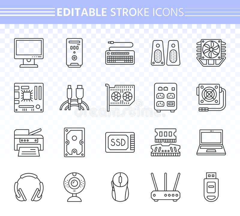 Computer simple black line icons vector set stock illustration