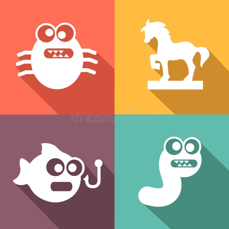 Computer Threats Icons flat style vector illustration Computer Threats Icons flat style vector illustration