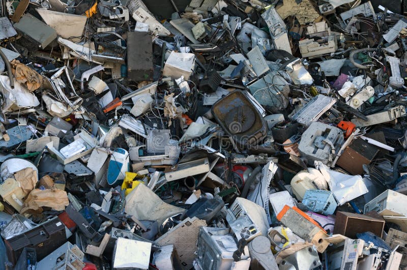 A mix of computer parts and junk for metal and plastic recycling. A mix of computer parts and junk for metal and plastic recycling