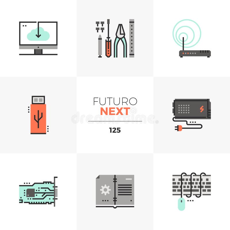 Computer Upgrade Futuro Next Icons stock illustration Computer Upgrade Futuro Next Icons stock illustration
