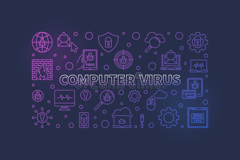 Computer Virus vector concept line horizontal illustration stock illustration