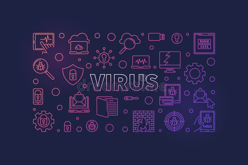 Computer Virus vector concept outline horizontal illustration stock illustration