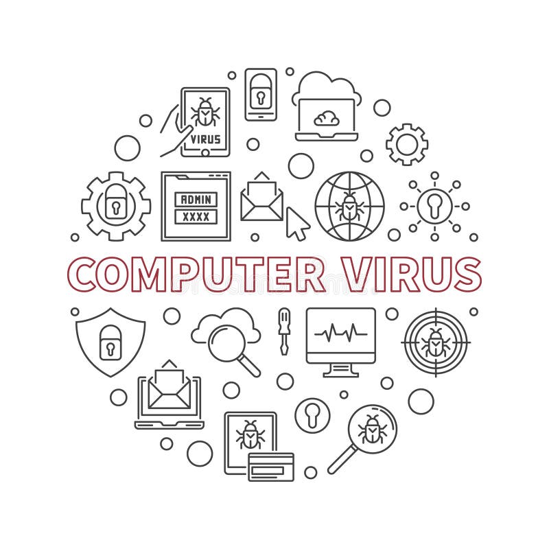 Computer Virus vector round concept outline illustration vector illustration