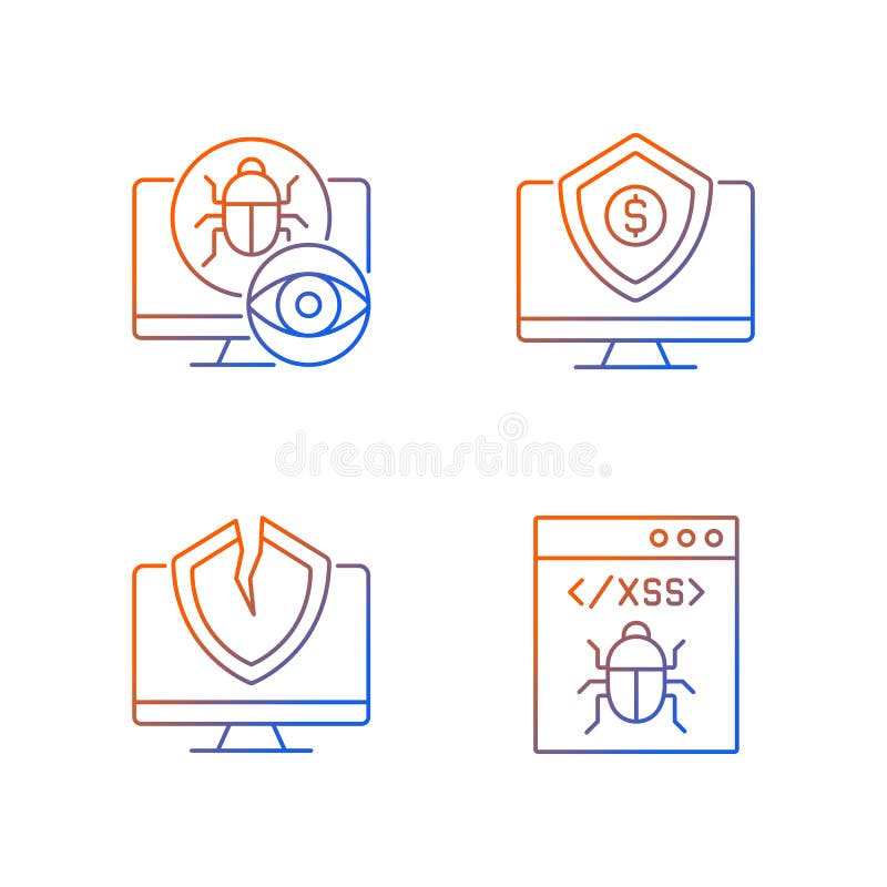 Computer Vulnerability Exploitation Gradient Linear Vector Icons Set