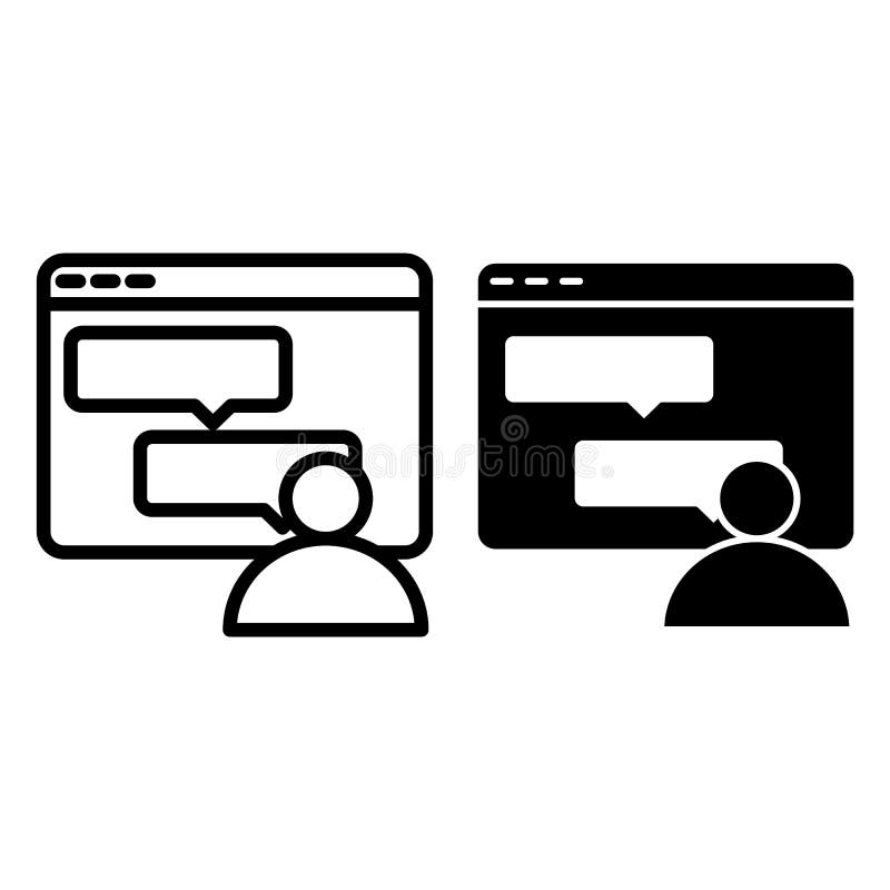 Computer window with dialogue line and glyph icon. Messages in browser vector illustration isolated on white. User and vector illustration Computer window with dialogue line and glyph icon. Messages in browser vector illustration isolated on white. User and vector illustration