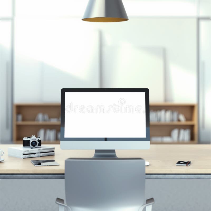Computer on the wooden table vector illustration